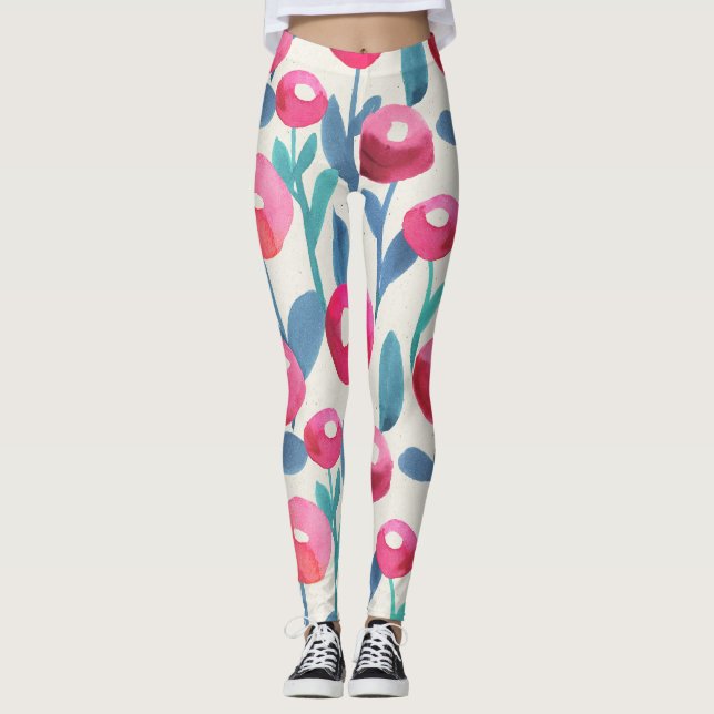 Handillustrerade blommigtar: vattenfärgen struktur leggings (Framsida)