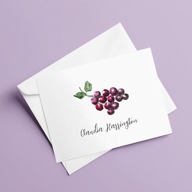 HandIllustrerade druvor av Lila Red Vin Anteckningskort (Catching up with friends if fun with these elegant, hand-illustrated purple grapes note cards.)