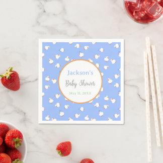 Handillustrerade söta ankor Blå baby shower Pappersservett