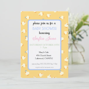 Handillustrerade söta ankungar gula baby shower inbjudningar