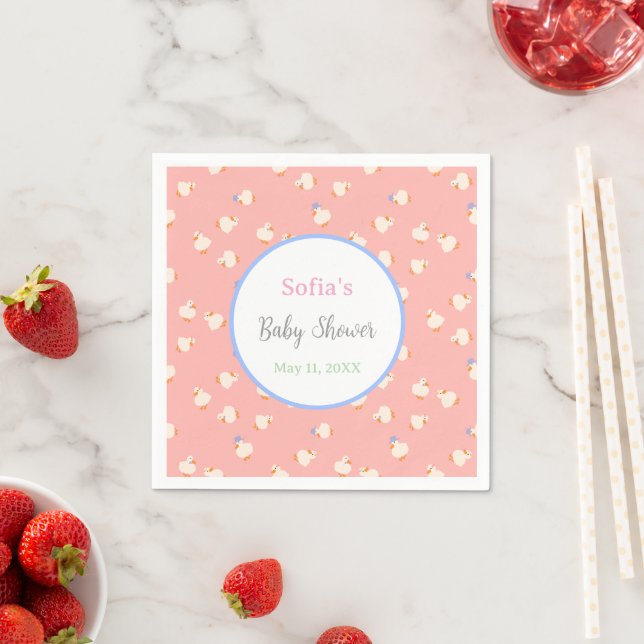 Handillustrerade söta ankungar Rosa Babyfirande Pappersservett (Insitu)