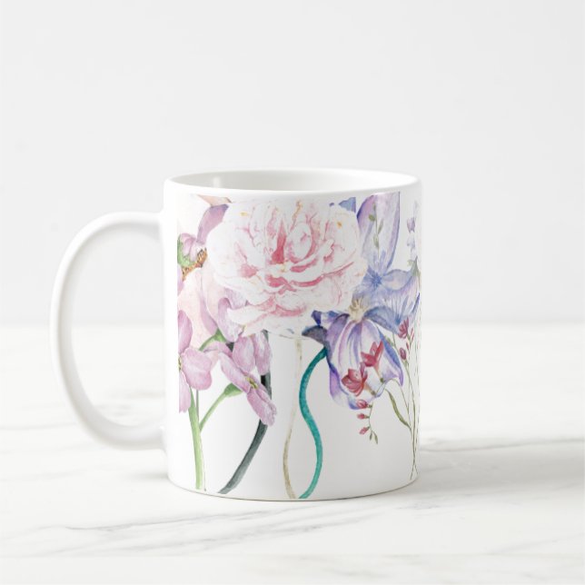 Handillustrerat blomprint kaffemugg (Vänster)