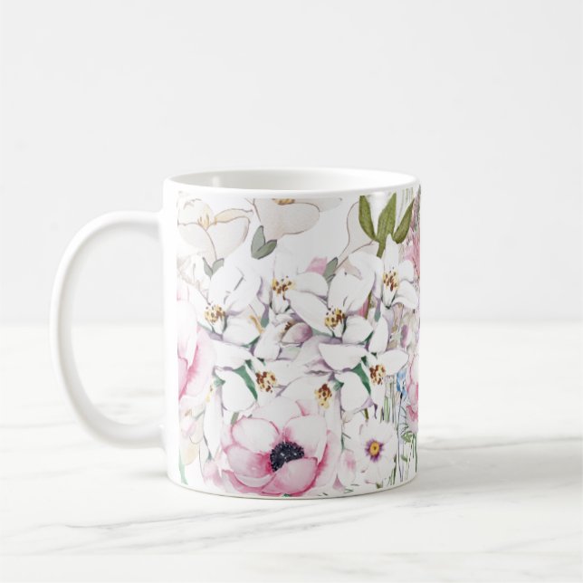 Handillustrerat blomtryck kaffemugg (Vänster)