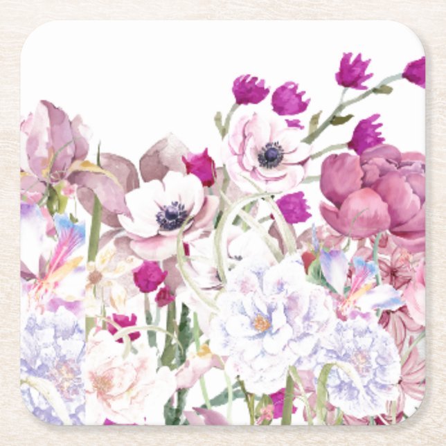 Handillustrerat blomtryck underlägg papper kvadrat (Framsidan)