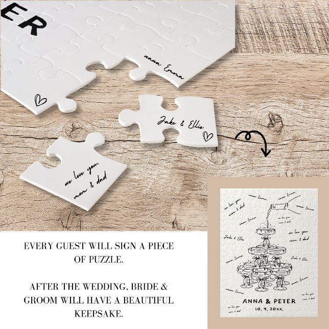Handillustrerat unikt guestbook-skyltpussel pussel (Unique Jigsaw Puzzle Wedding Guestbook | Hand-illustrated )