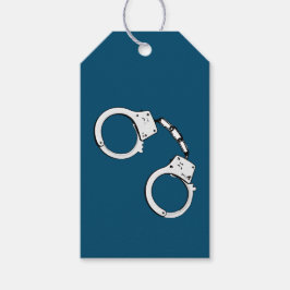 Handklovar på blå presentetikett