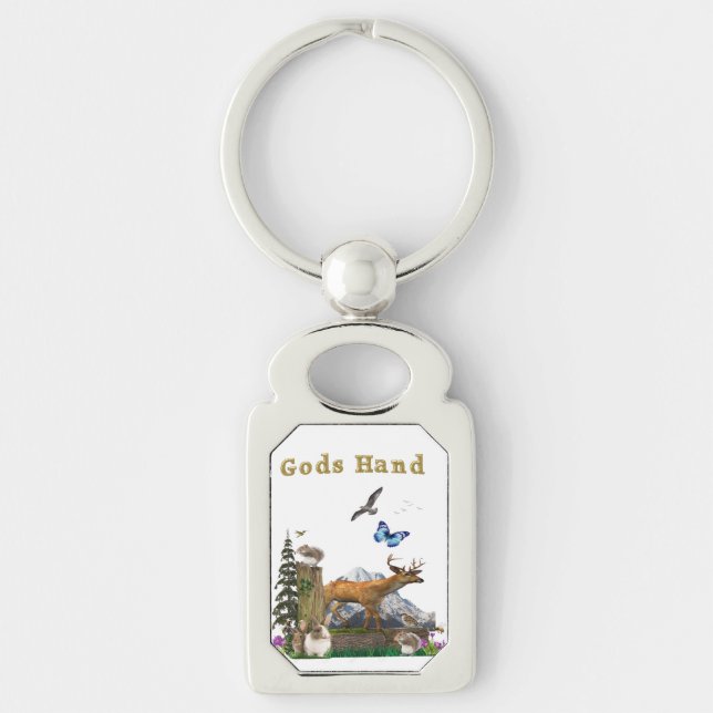 Handkonst Rektangulärt Silverfärgad Nyckelring (Framsidan)