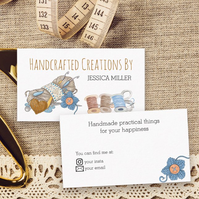 Handkonstruerade garn och sytvita visitkort (Handmade Creations Business Card - ideal for crafts inc. sewing, crochet, knitting ..)
