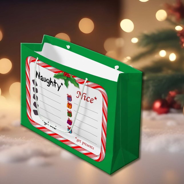 Handla för Bus eller snäll  (Naughty and Nice List Large Gift Bag. The Naughty get coal. Nice ones get presents. )