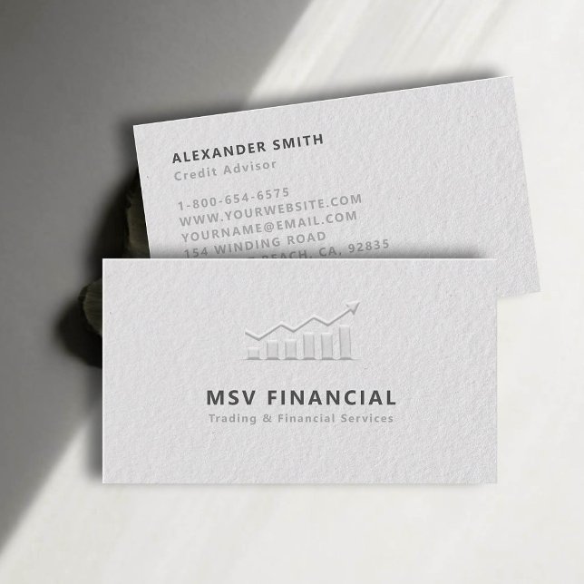 Handlare Faux Embossed Modern Professionell Visitkort (dealer trader financial finance business card faux embossed black white professional sleek minimal)