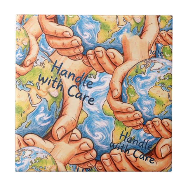 Handle with Care Earth Day Decorative Ceramic tile Kakelplatta (Framsidan)