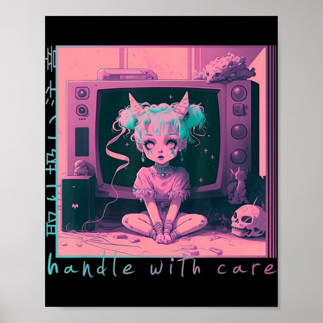 Handle with Care Pastel Goth Kawaii Anime Menhera Poster (Framsidan)