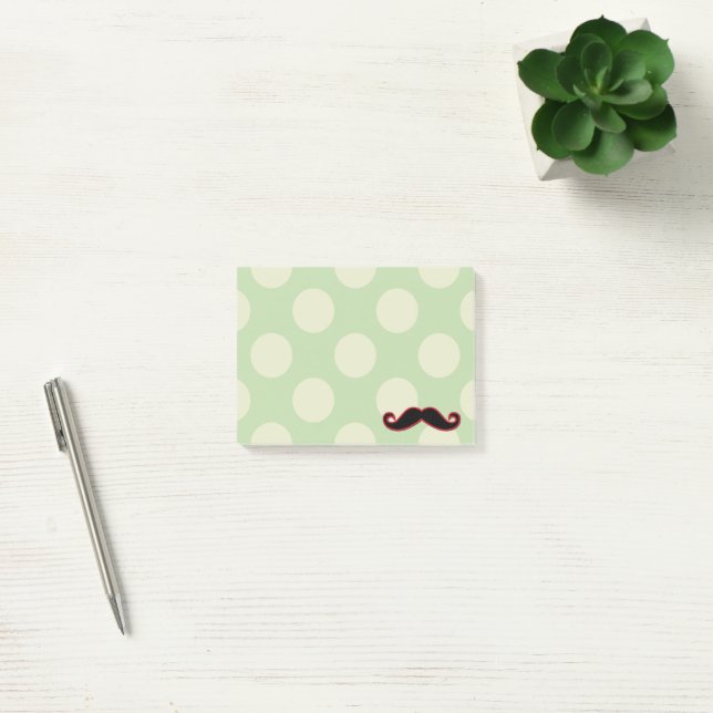 Handlebar mustache, Polka dots - svart Grönt röd Post-it Block (Kontor)