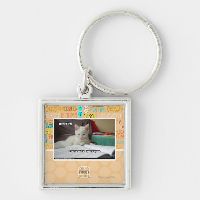 Handleda kattunge fyrkantig silverfärgad nyckelring (Framsidan)