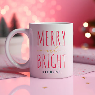 Handletterande merry och Bright Monogram-Helgdag Kaffemugg