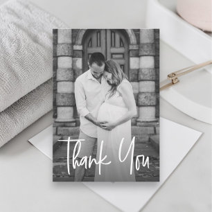Handlettering graviditets Foto liten Baby shower Tack Kort
