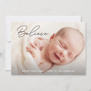 Handlettering Tro Baby julfotfoto Anpassningsbar Julkort