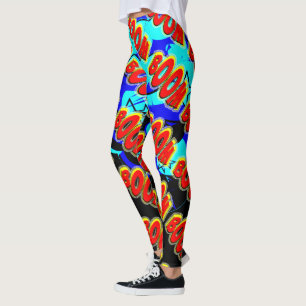 Handlingsbubbla för Boom Red and Gult Tecknad Bok Leggings