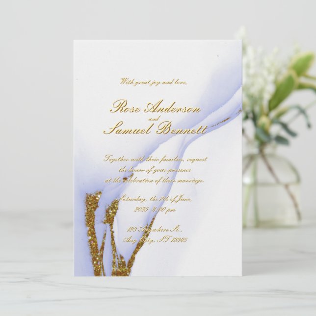 Handmade Alcohol Ink Glitter Wedding Invitation Inbjudningar (Stående Fram)