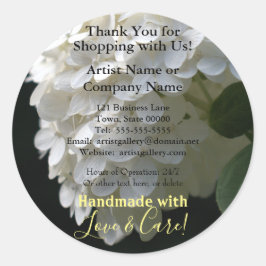 Handmade Artist White Hydrangea Business Stickers Runt Klistermärke