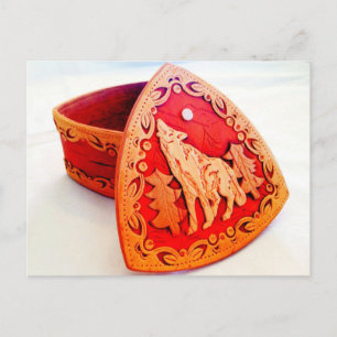 Handmade Birch Wood-Smyckeskrin med Howling-Varg Vykort