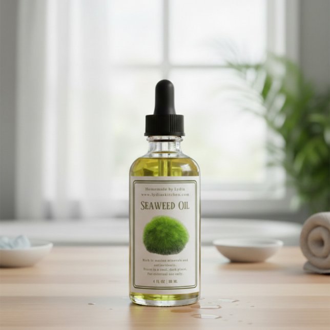 Handmade Botanical Seaweed Illustration Label Vinetikett (Skapare uppladdad)