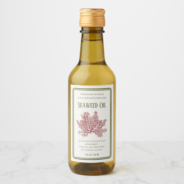 Handmade Botanical Seaweed Oil Label Vinetikett (Framsida)