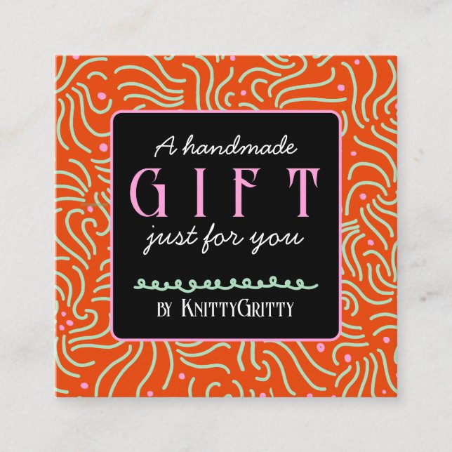 handmade business holiday red & pink gift card fyrkantigt visitkort (Framsida)