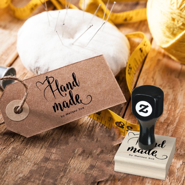 Handmade By Script | Heart Needle Calligraphy  Stämpel (Skapare uppladdad)