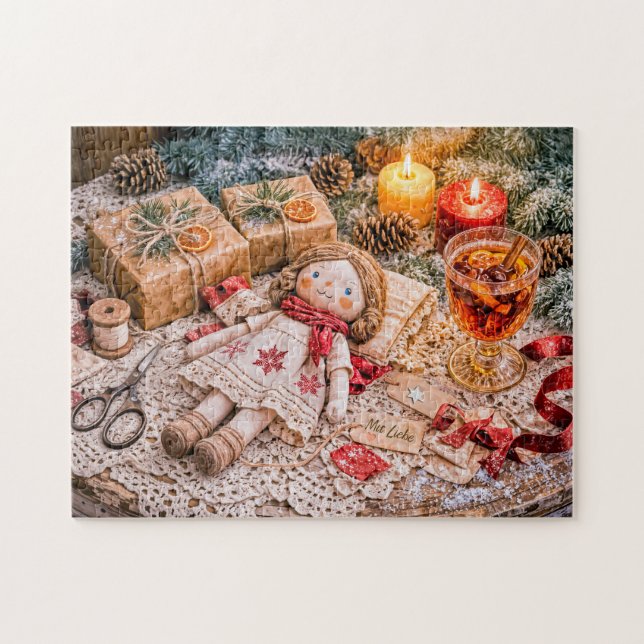 Handmade Cloth Doll with Christmas Gifts and Cozy  Pussel (Horisontell)