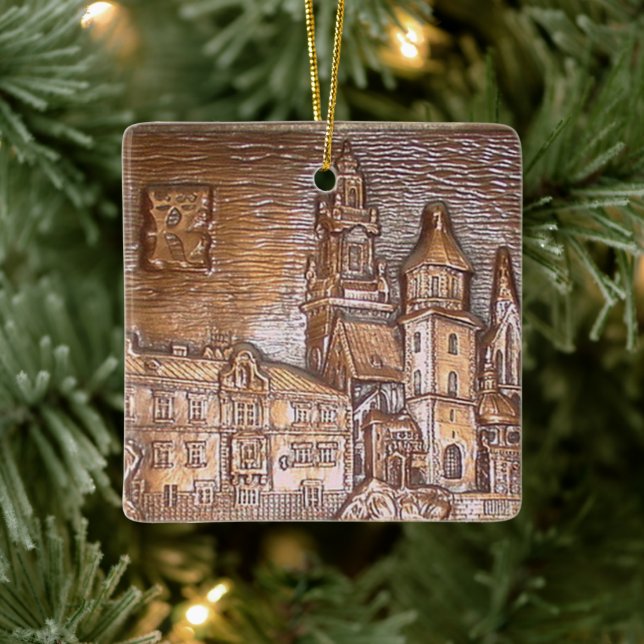 HANDMADE COPPER PLATE OF KRAKOW, POLAND JULGRANSPRYDNAD KERAMIK (Träd)