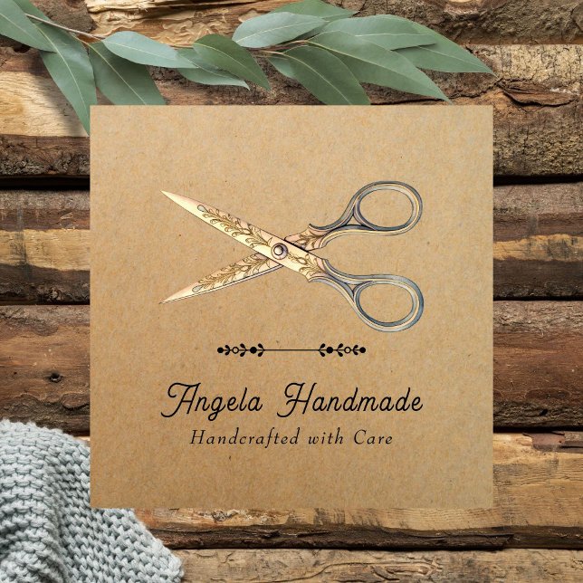 Handmade Craft Scissors QR Code Fyrkantigt Visitkort (Skapare uppladdad)