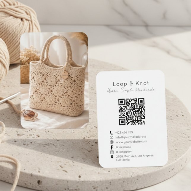 Handmade Crochet Business Card Minimal QR Code Visitkort (Skapare uppladdad)