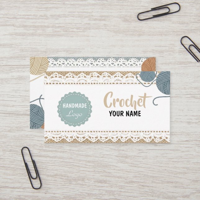  Handmade Crochet Business Card Visitkort (Fram/Back In Situ)