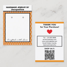 Handmade Earrings Orange White Polka Dots Visitkort