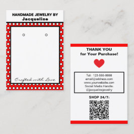 Handmade Earrings Red White Polka Dots Visitkort
