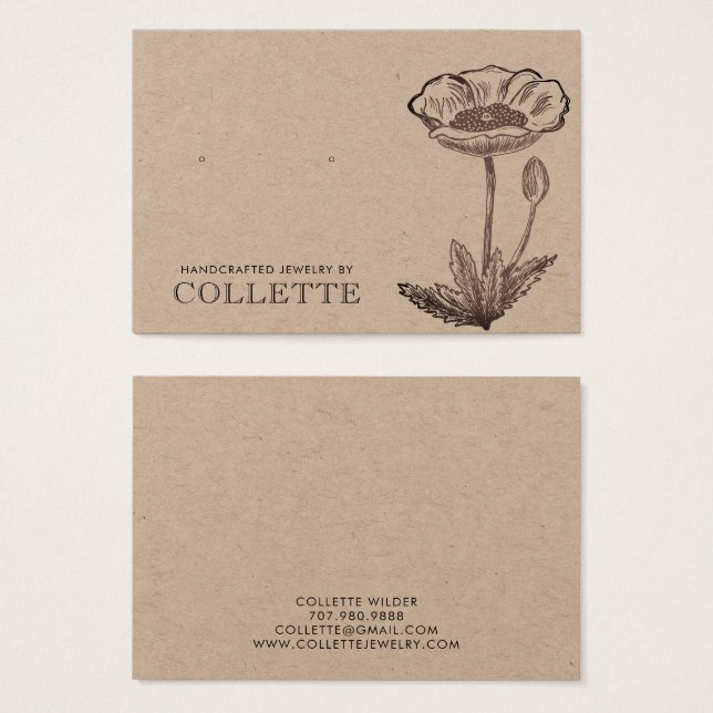 Handmade Flower Kraft Cardstock Earring Jewelry Visitkort (Framsida & baksida)