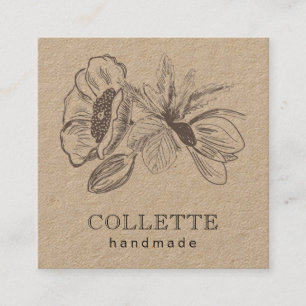 Handmade Flower Logotyp Kraft Fyrkantigt Visitkort