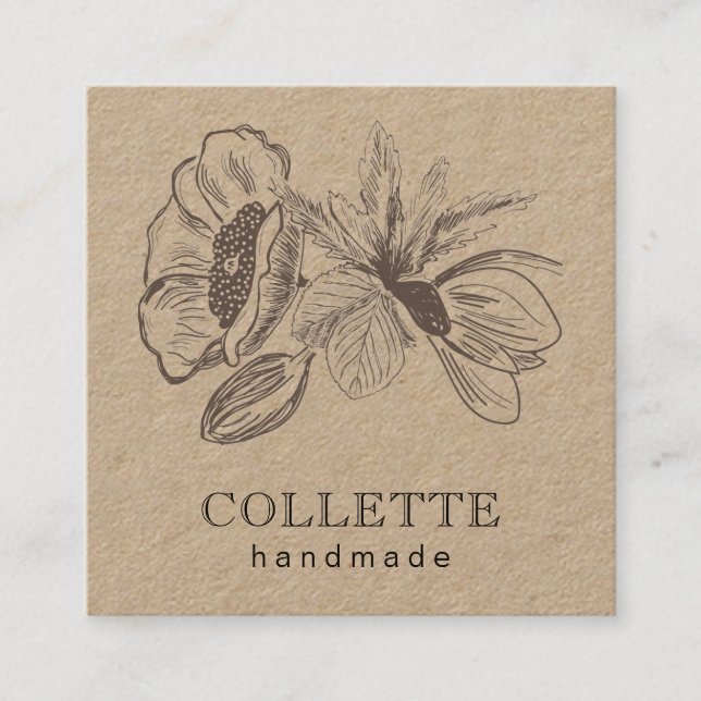 Handmade Flower Logotyp Kraft Fyrkantigt Visitkort (Framsida)