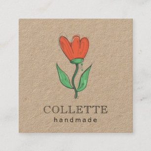 Handmade Flower Logotyp Kraft Fyrkantigt Visitkort