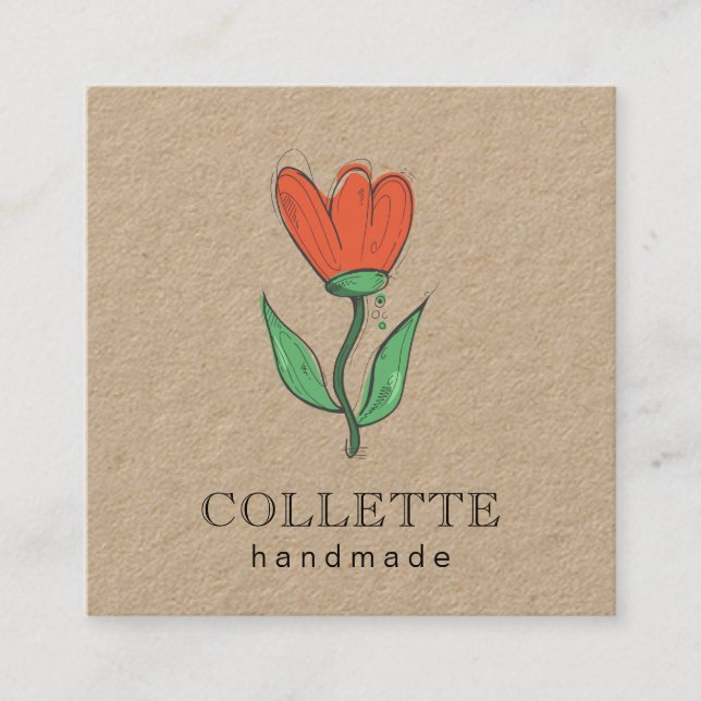 Handmade Flower Logotyp Kraft Fyrkantigt Visitkort (Framsida)