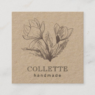 Handmade Flower Logotyp Kraft Fyrkantigt Visitkort