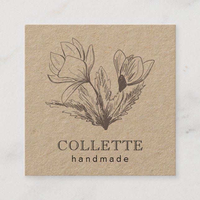 Handmade Flower Logotyp Kraft Fyrkantigt Visitkort (Framsida)