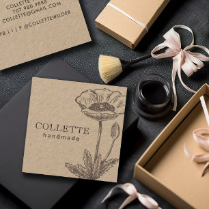 Handmade Flower Logotyp Kraft Fyrkantigt Visitkort