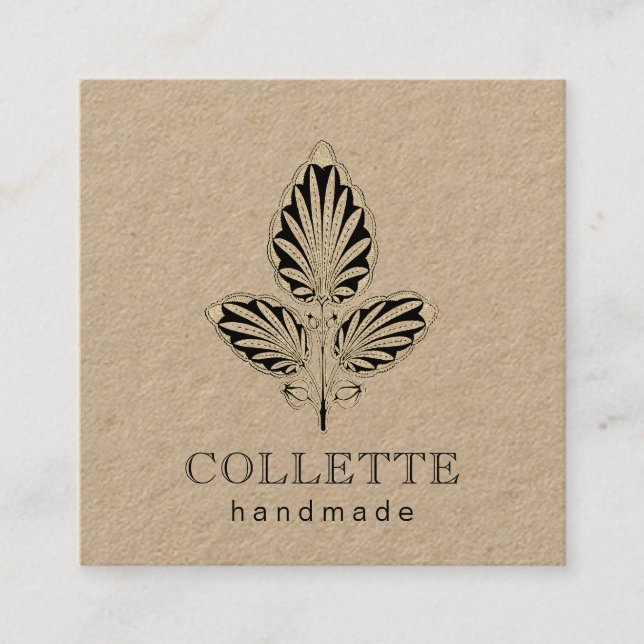 Handmade Flower Logotyp Kraft Fyrkantigt Visitkort (Framsida)
