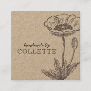Handmade Flower Logotyp Kraft Fyrkantigt Visitkort