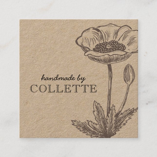 Handmade Flower Logotyp Kraft Fyrkantigt Visitkort (Framsida)