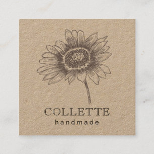 Handmade Flower Logotyp Kraft Fyrkantigt Visitkort