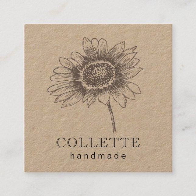 Handmade Flower Logotyp Kraft Fyrkantigt Visitkort (Framsida)