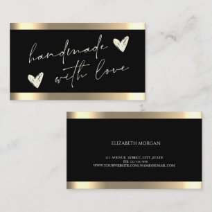 Handmade Hearts Guld Rand Black Visitkort